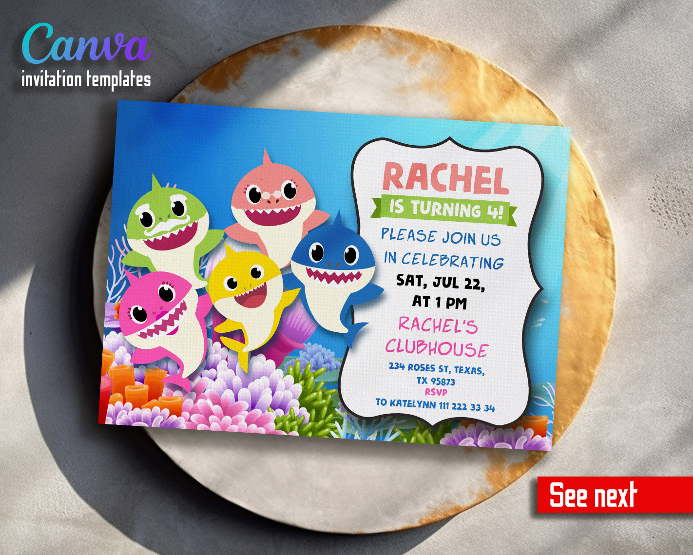 Baby Shark customizable invitation template | Share or Print | | SP265