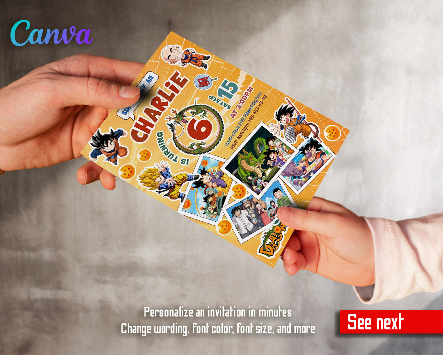 Dragon Ball Z Anime customizable invitation template | Share or Print | boy | MH562