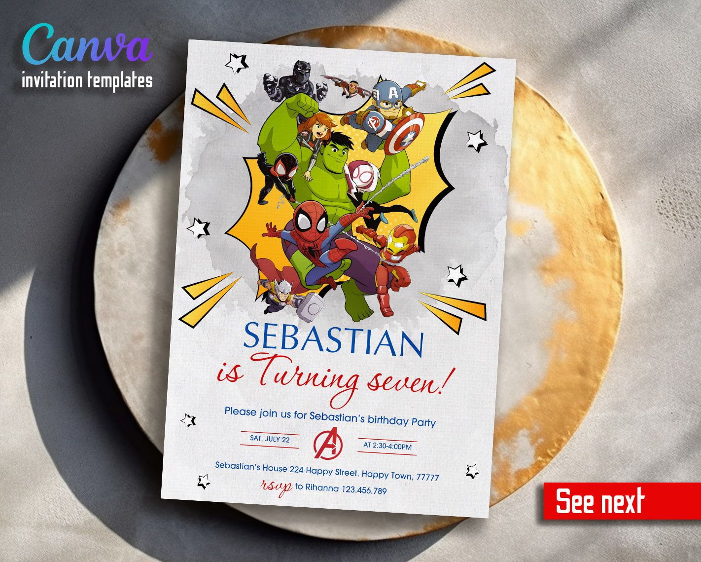 Avengers Marvel Superhero customizable invitation template | Share or Print | boy | AH350