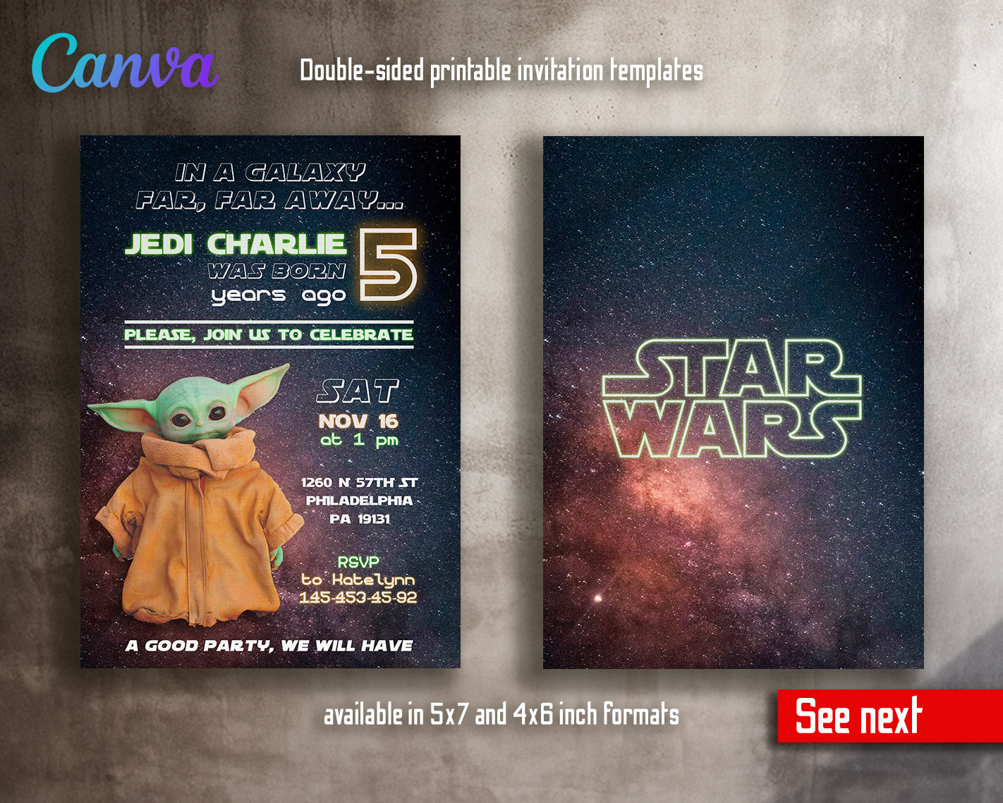 Baby Yoda Grogu Star Wars Mandalorian  customizable invitation template | Share or Print | boy | FQ707