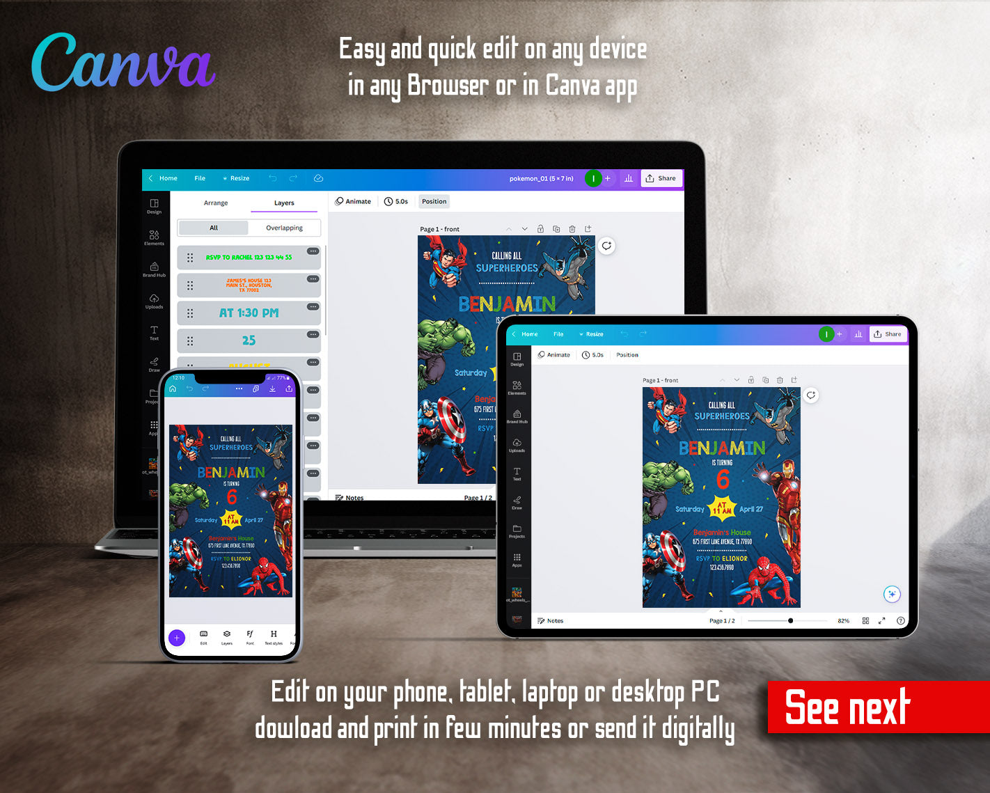 Avengers Marvel Superhero customizable invitation template | Share or Print | boy | MY855