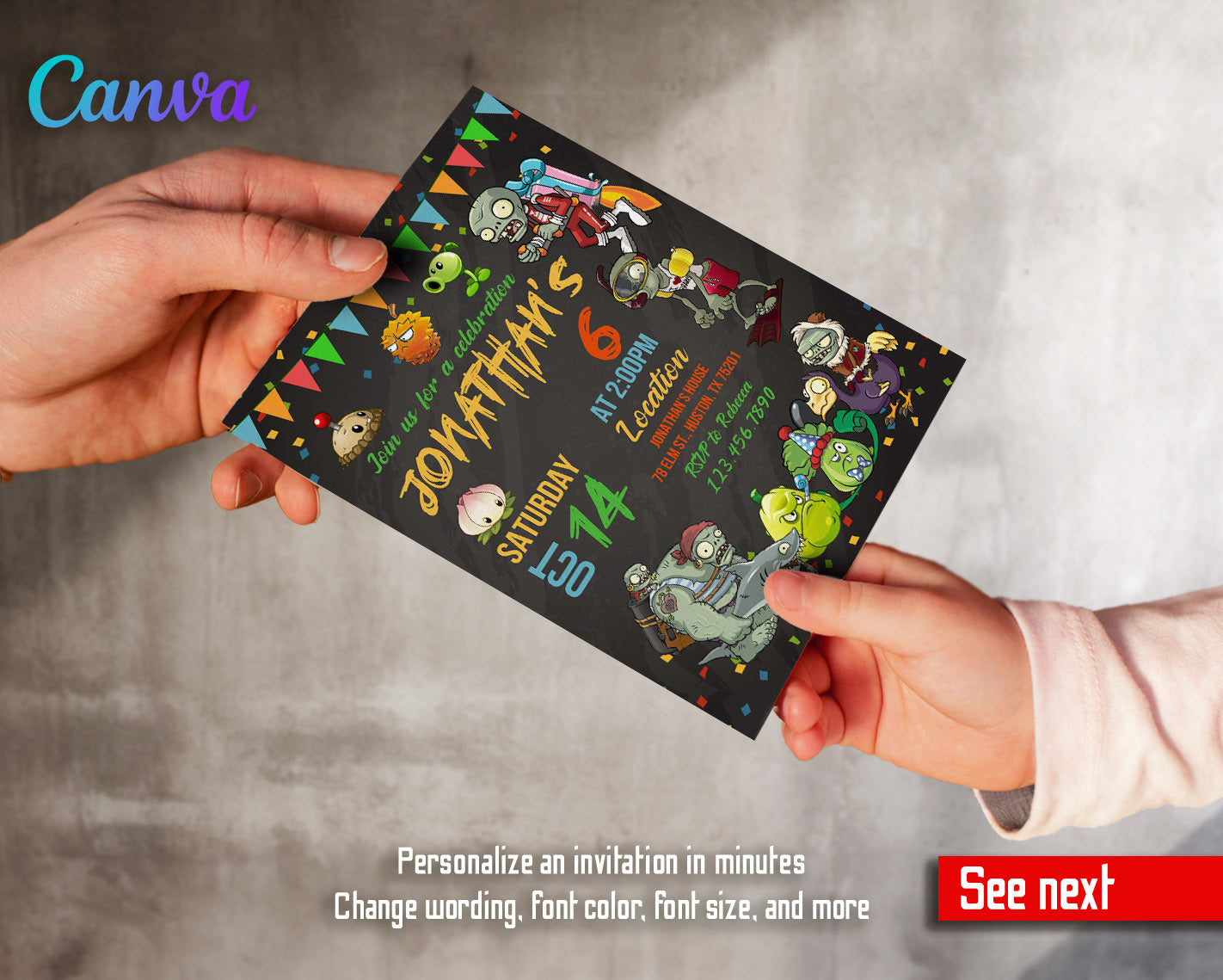 Plans vs Zombies Halloween customizable invitation template | Share or Print | | PG458