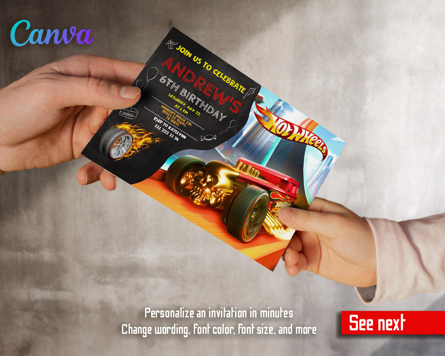 Hot Wheels Racing customizable invitation template | Share or Print | boy | AN624