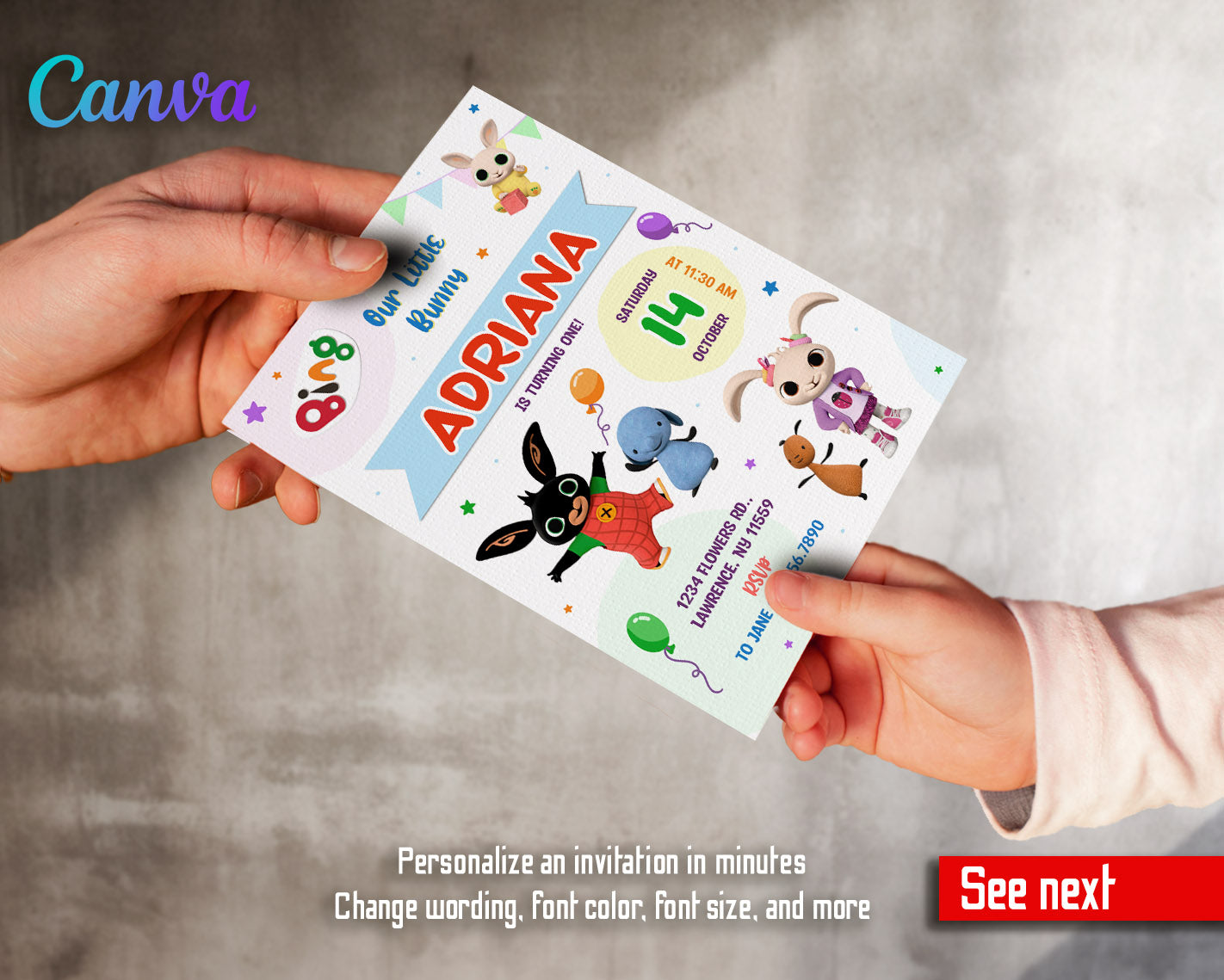 Bing Bunny customizable invitation template | Share or Print | | BK277