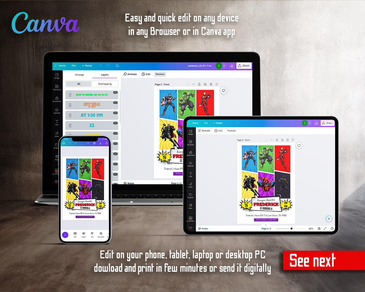 Avengers Marvel Superhero customizable invitation template | Share or Print | boy | EW971