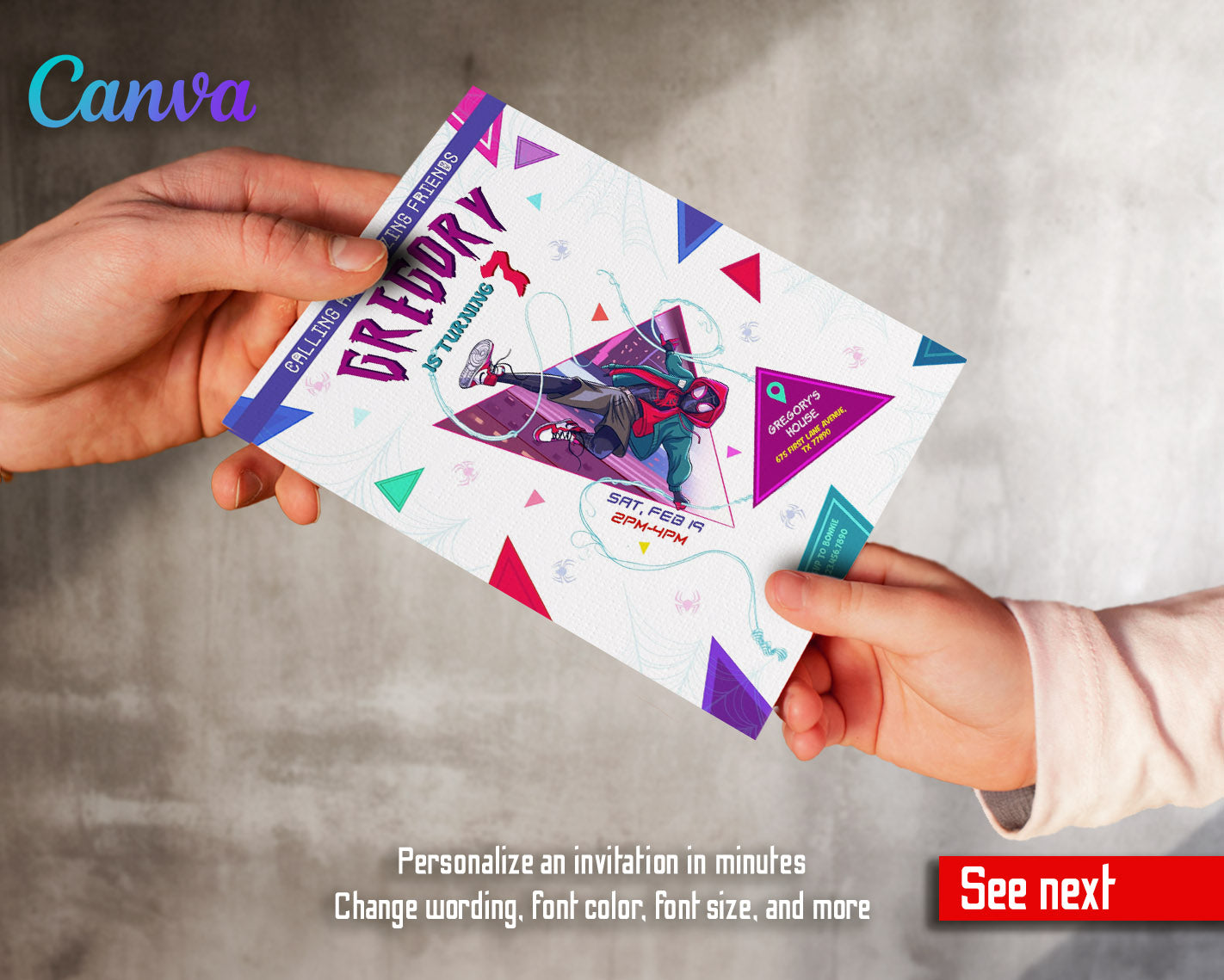 Spider Man Across the Spider-Verse customizable invitation template | Share or Print | boy | ZV773