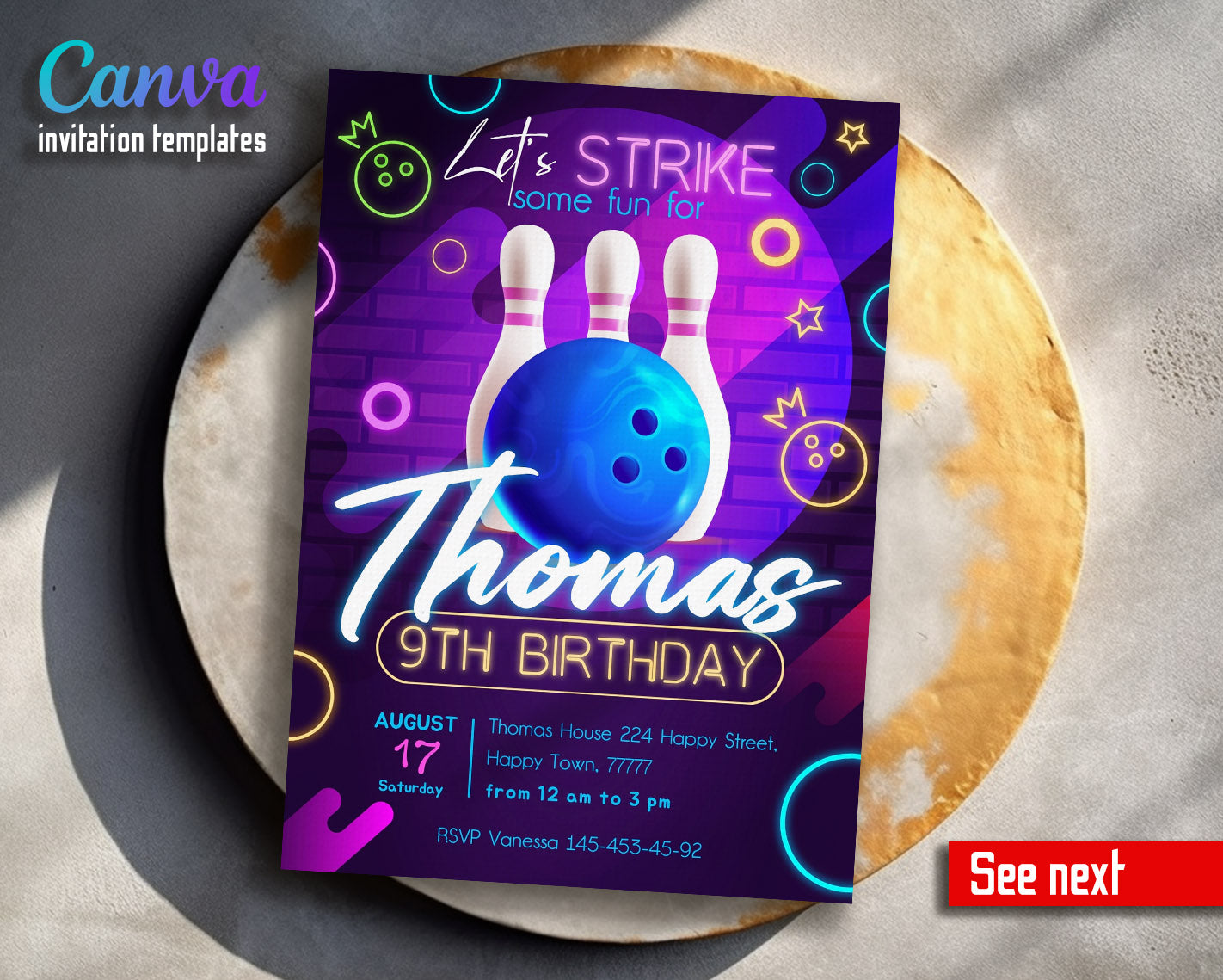 Bowling Strike Up customizable invitation template | Share or Print | | GY861