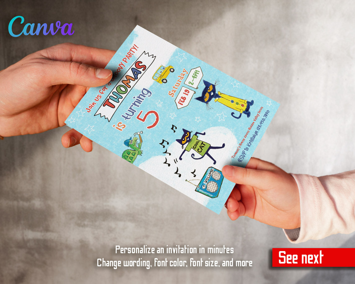 Pete the Cat customizable invitation template | Share or Print | | TH255