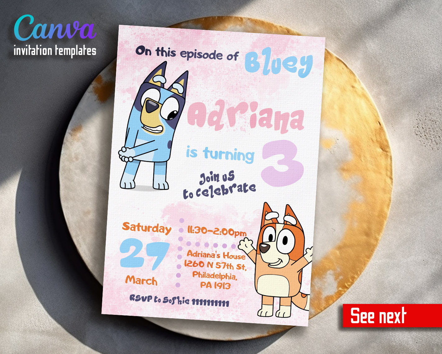 Bluey Bingo customizable invitation template | Share or Print |  | MY476