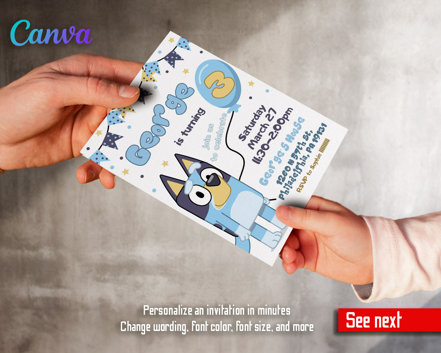 Bluey Bingo customizable invitation template | Share or Print |  | GT706