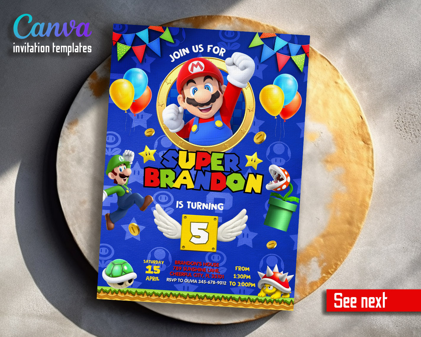 Super Mario Bros customizable invitation template | Share or Print | | VX190