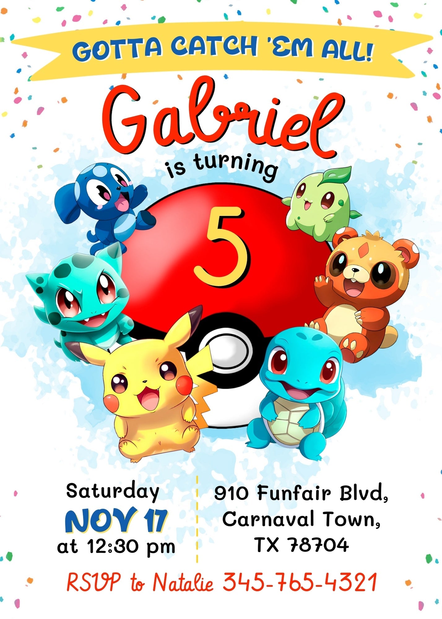 Pokemon Pikachu customizable invitation template | Share or Print | | OA306