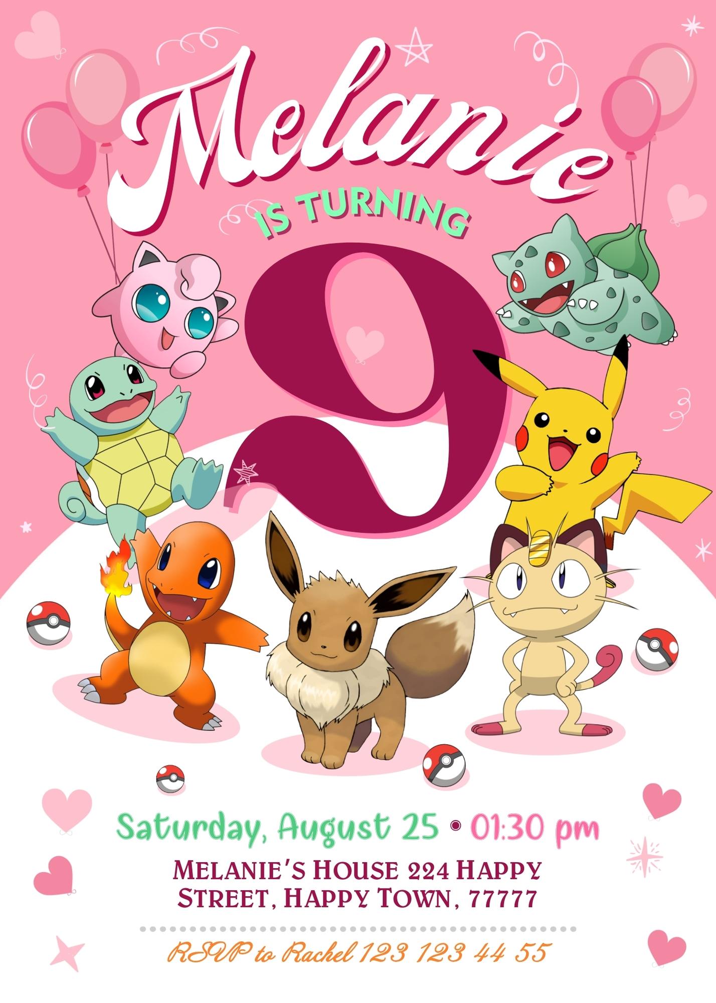 Pokemon Pikachu customizable invitation template | Share or Print | | MB019