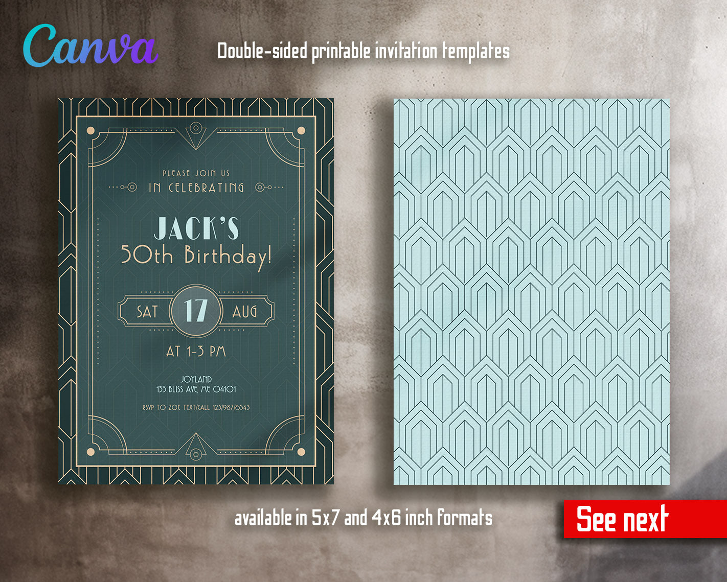 The Great Gatsby Art Deco customizable invitation template | Share or Print | | XG072