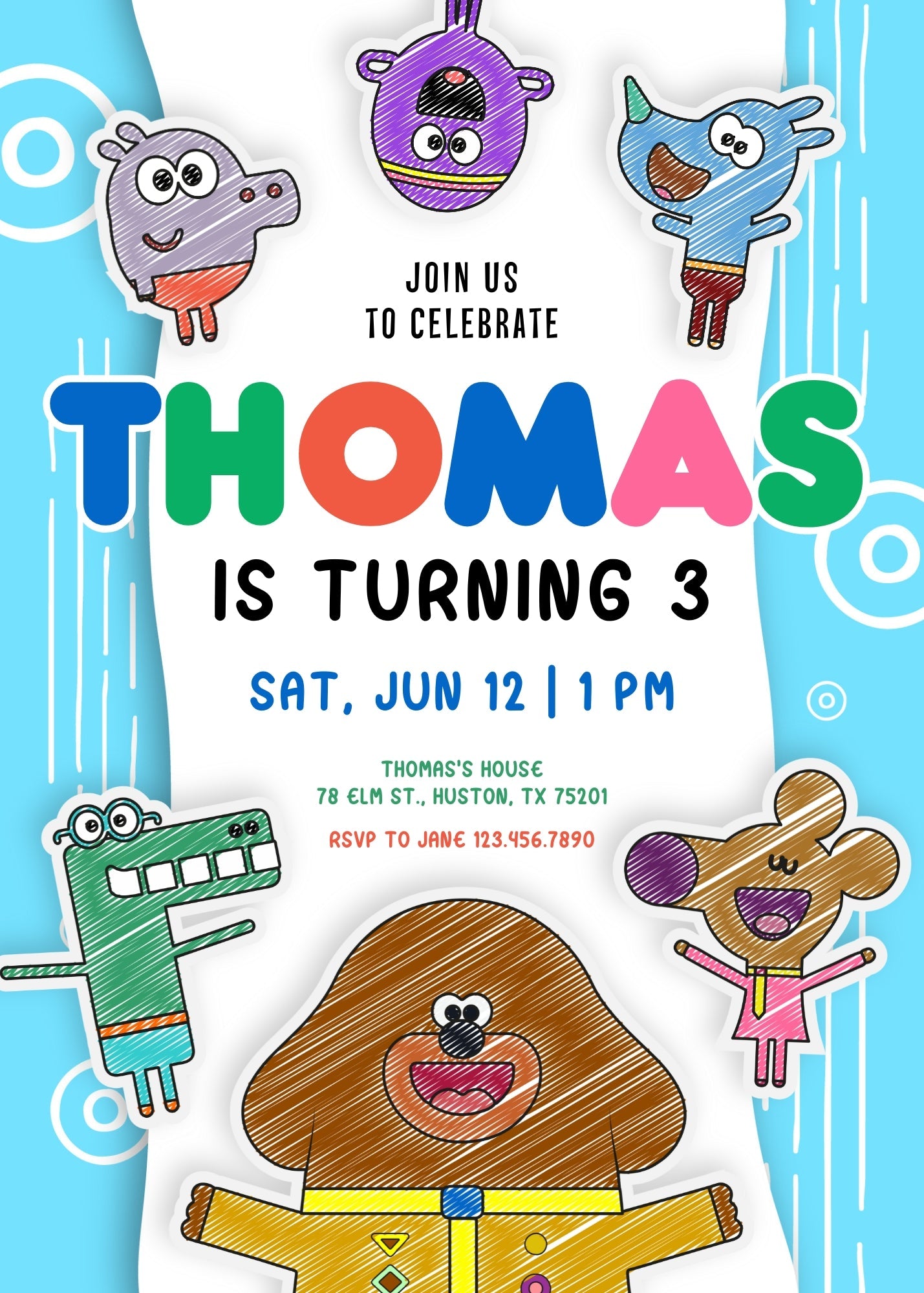 Hey Duggee customizable invitation template | Share or Print | | LU064