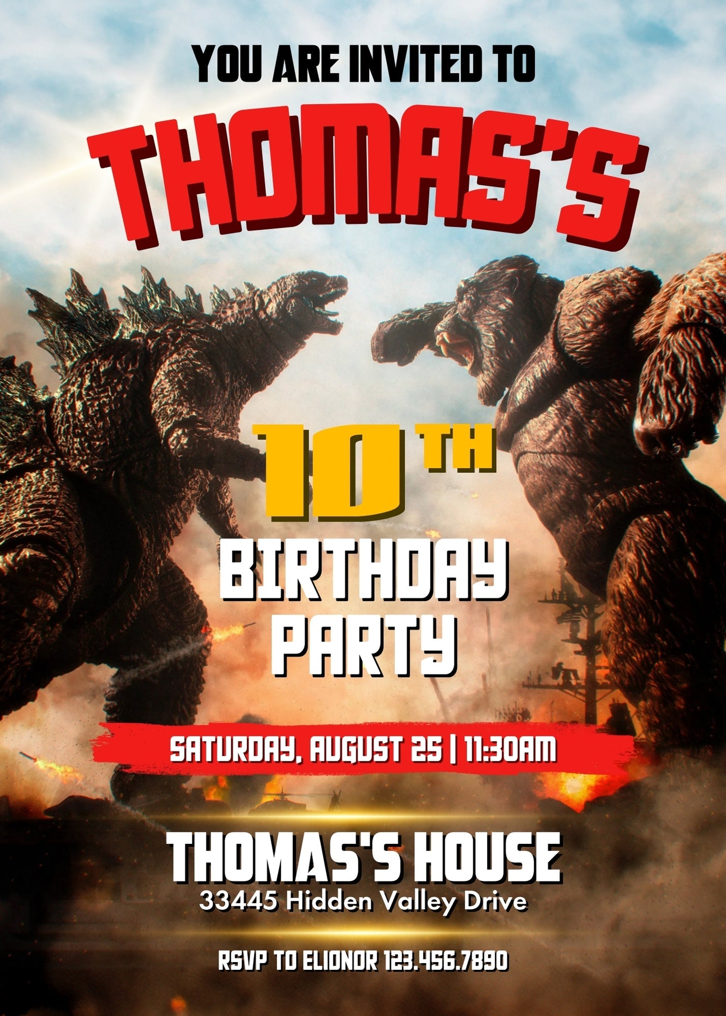 Godzilla X King Kong customizable invitation template | Share or Print | | IT690