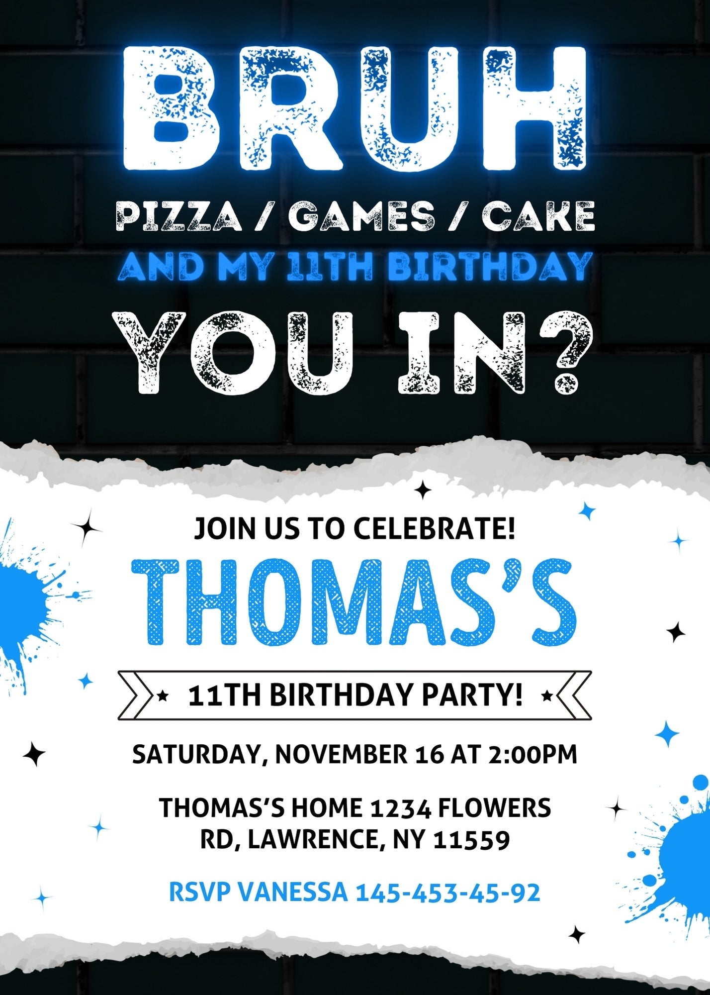Bruh Gamer customizable invitation template | Share or Print | boy | YQ164