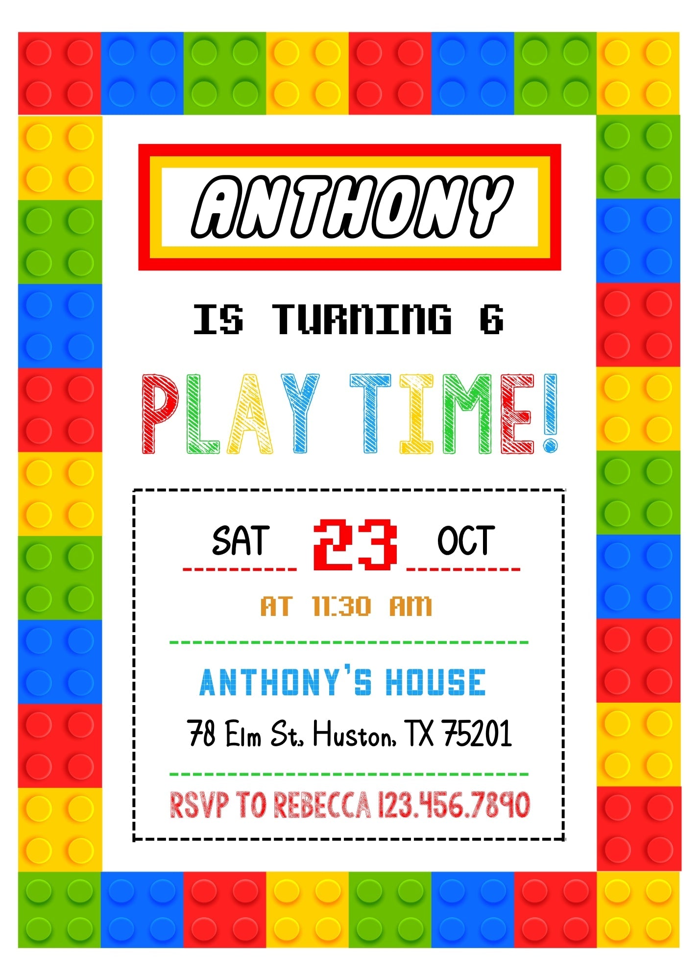 Lego customizable invitation template | Share or Print | | WK178