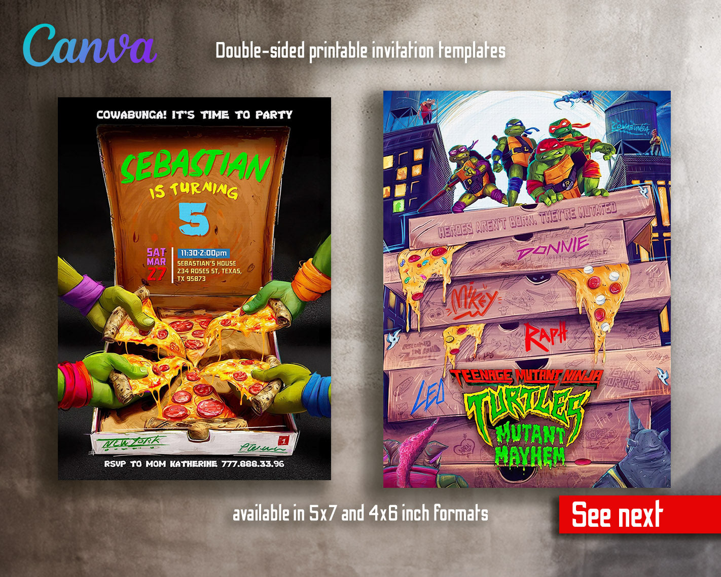 Teenage Mutant Ninja Turtles Mutant Mayhem customizable invitation template | Share or Print | boy | CF087