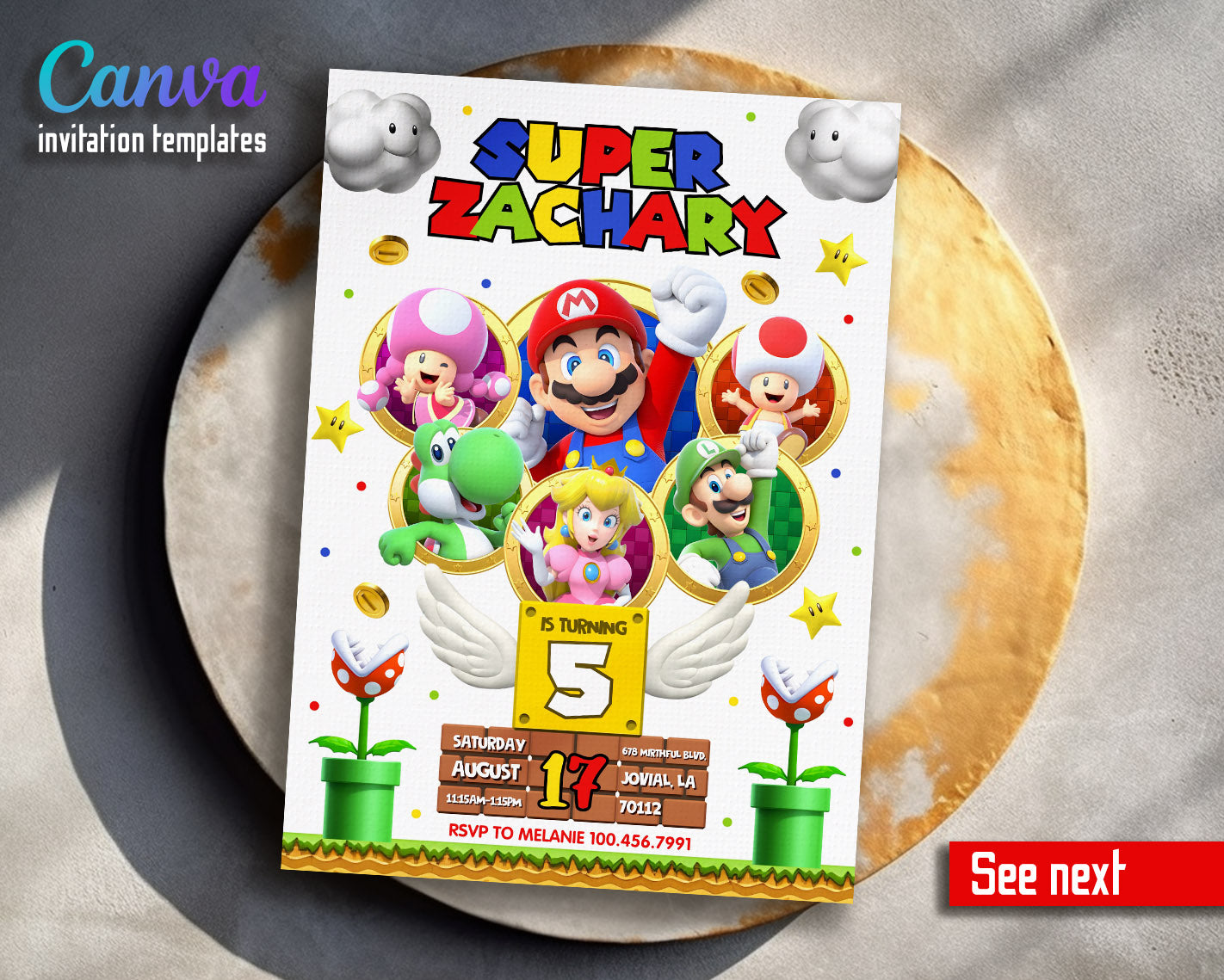 Super Mario Bros customizable invitation template | Share or Print | | HH370