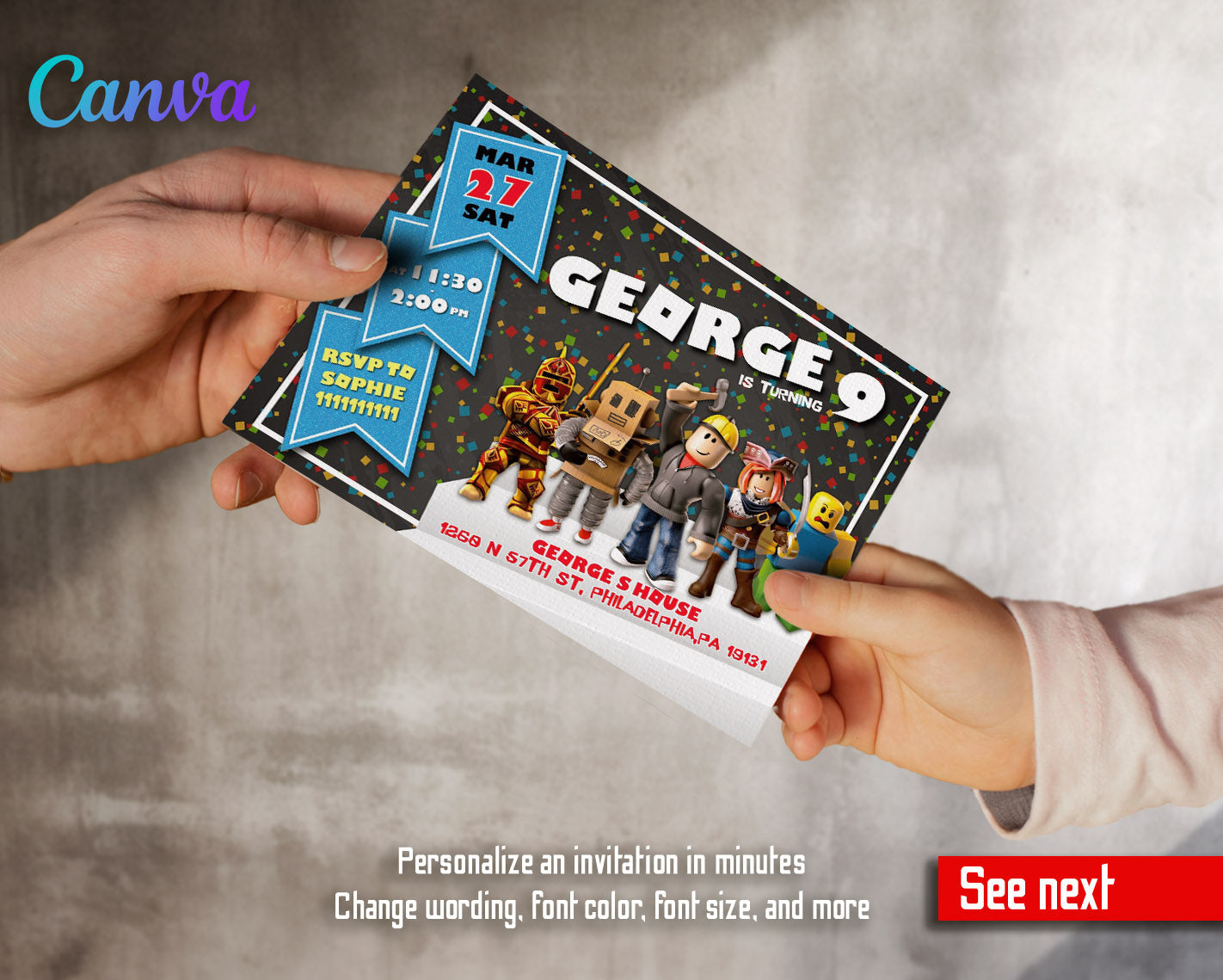 Roblox Gamer customizable invitation template | Share or Print | | GZ658