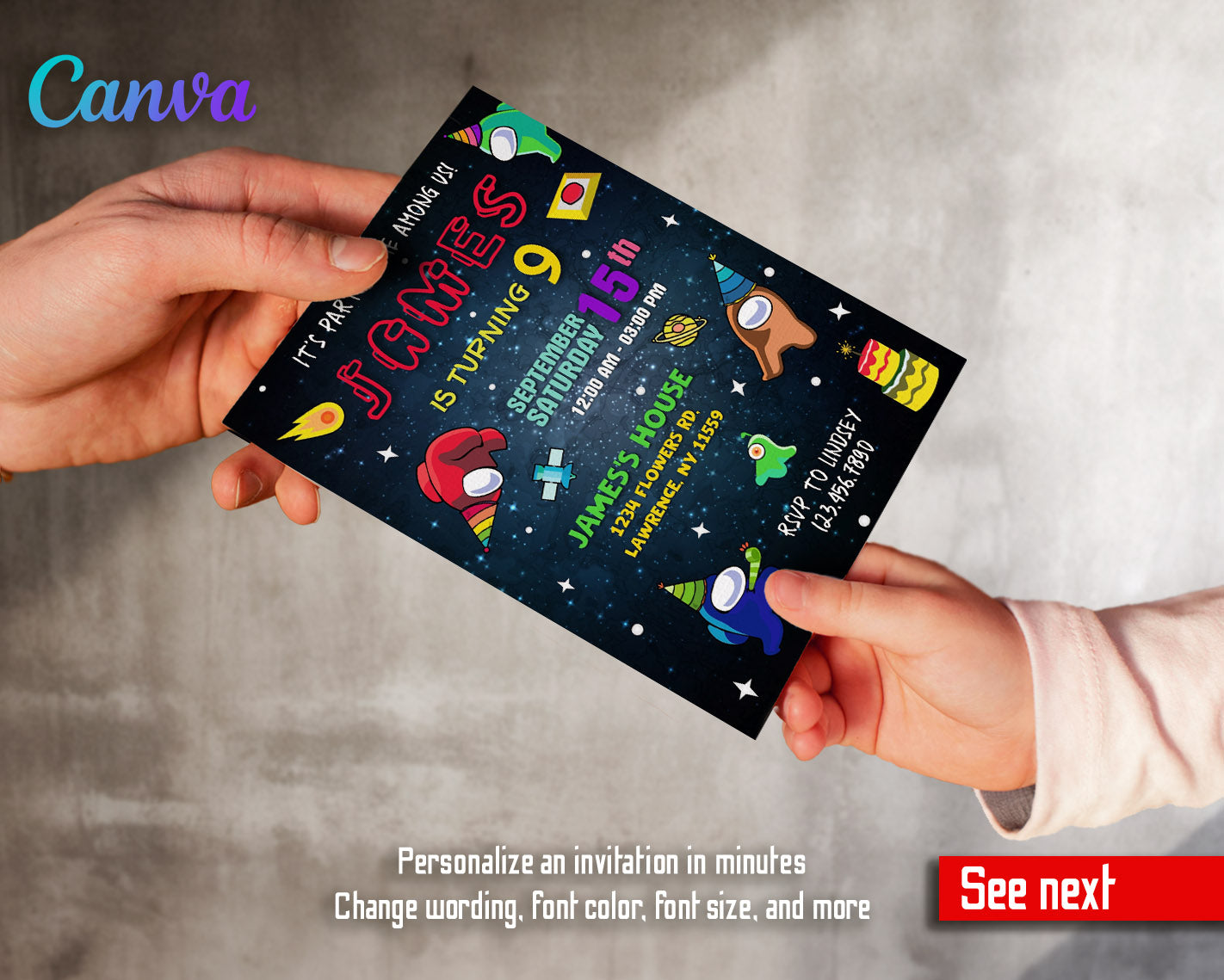 Among Us Gamer customizable invitation template | Share or Print | | ZU405