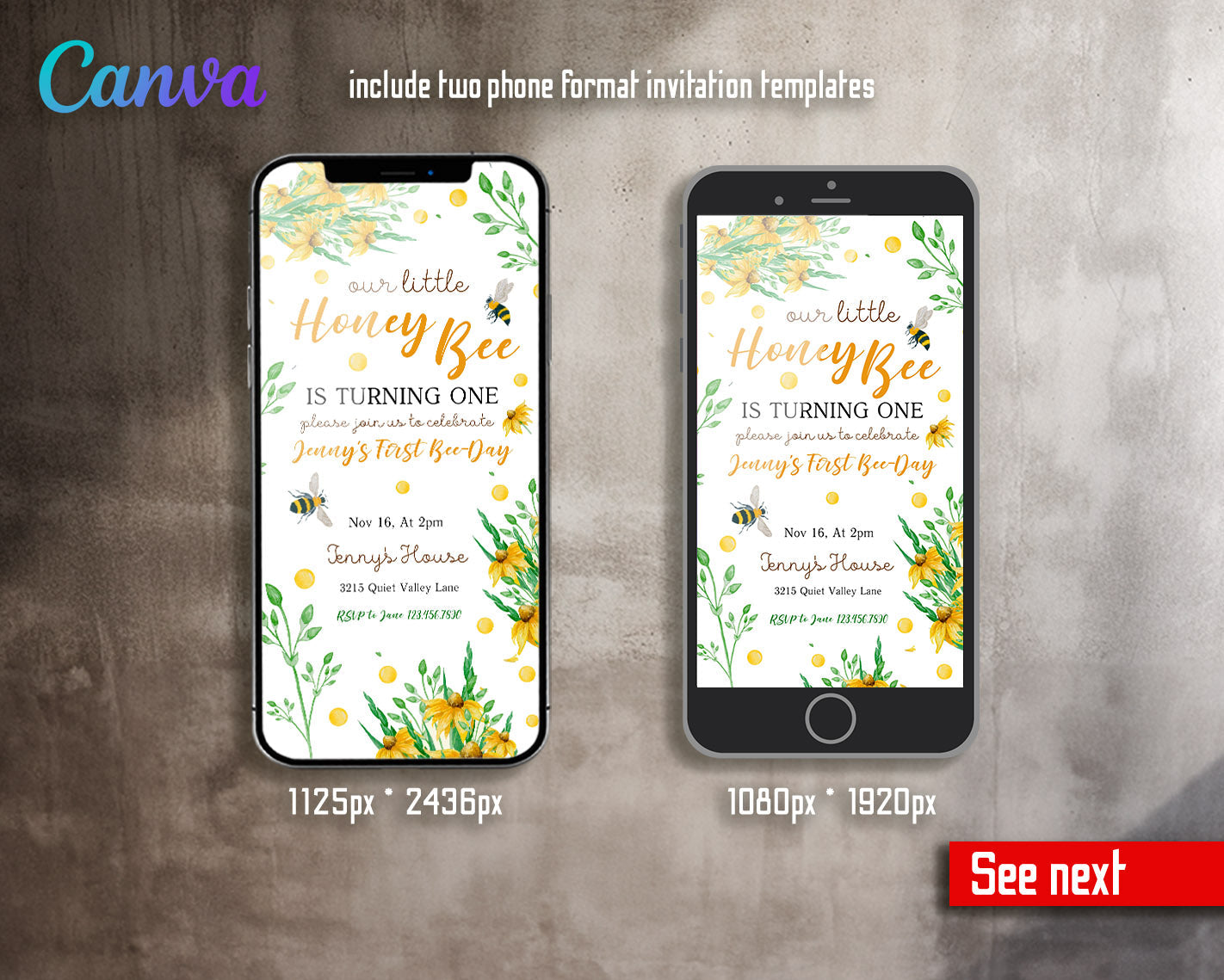 1st Bee Day Party customizable invitation template | Share or Print | | NI318