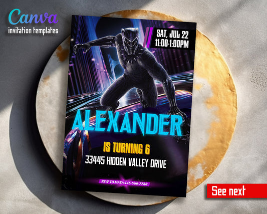 Black Panther Superhero Marvel customizable invitation template | Share or Print | boy | LO812