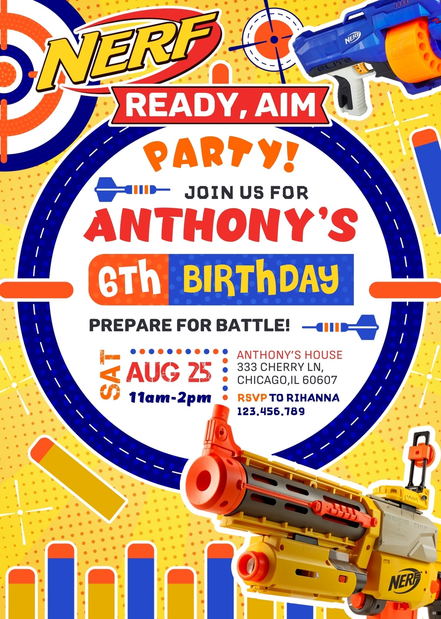 NERF Dart Wars customizable invitation template | Share or Print | boy | IH312