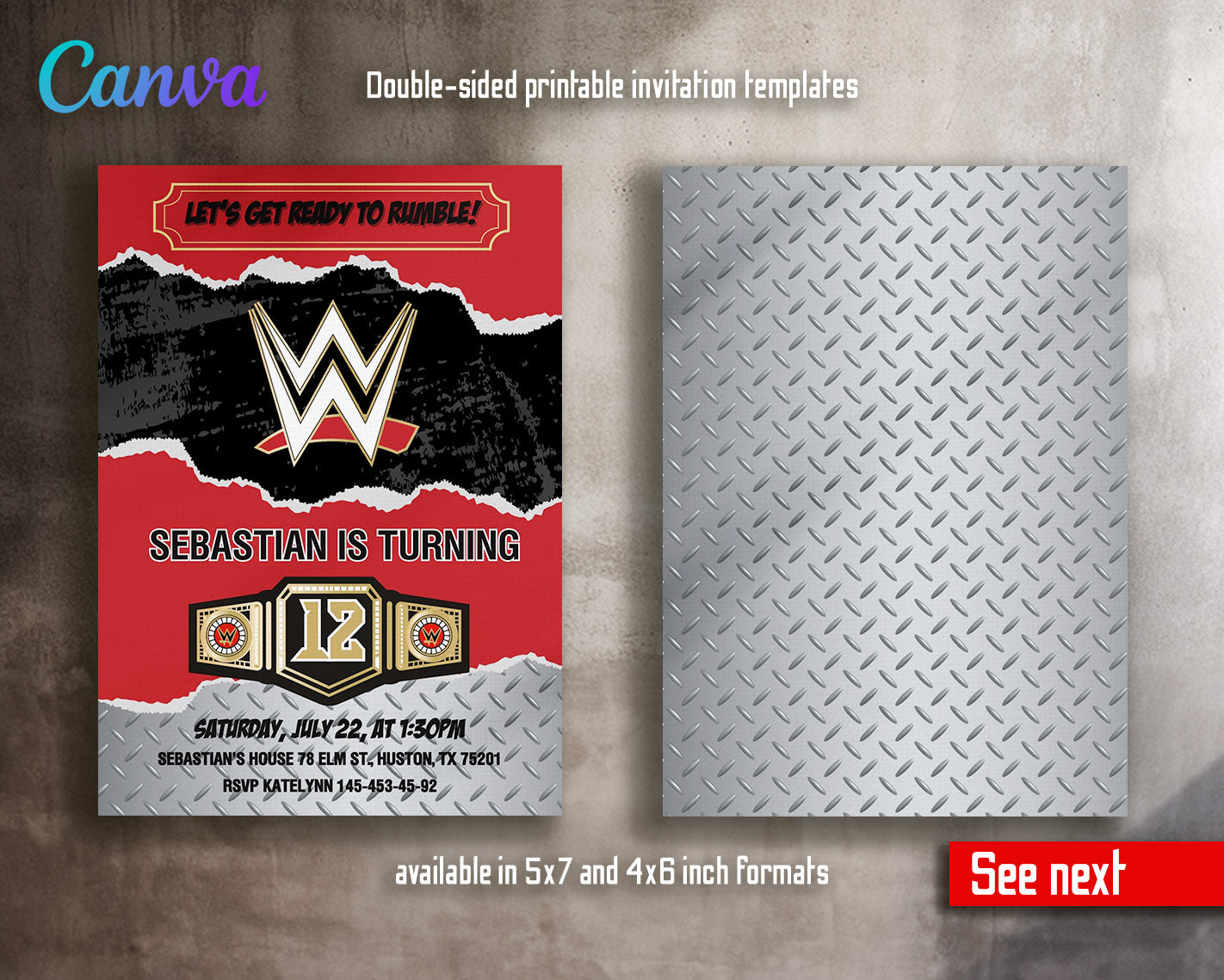 Wrestling WWE WrestleMania customizable invitation template | Share or Print | boy | GT693