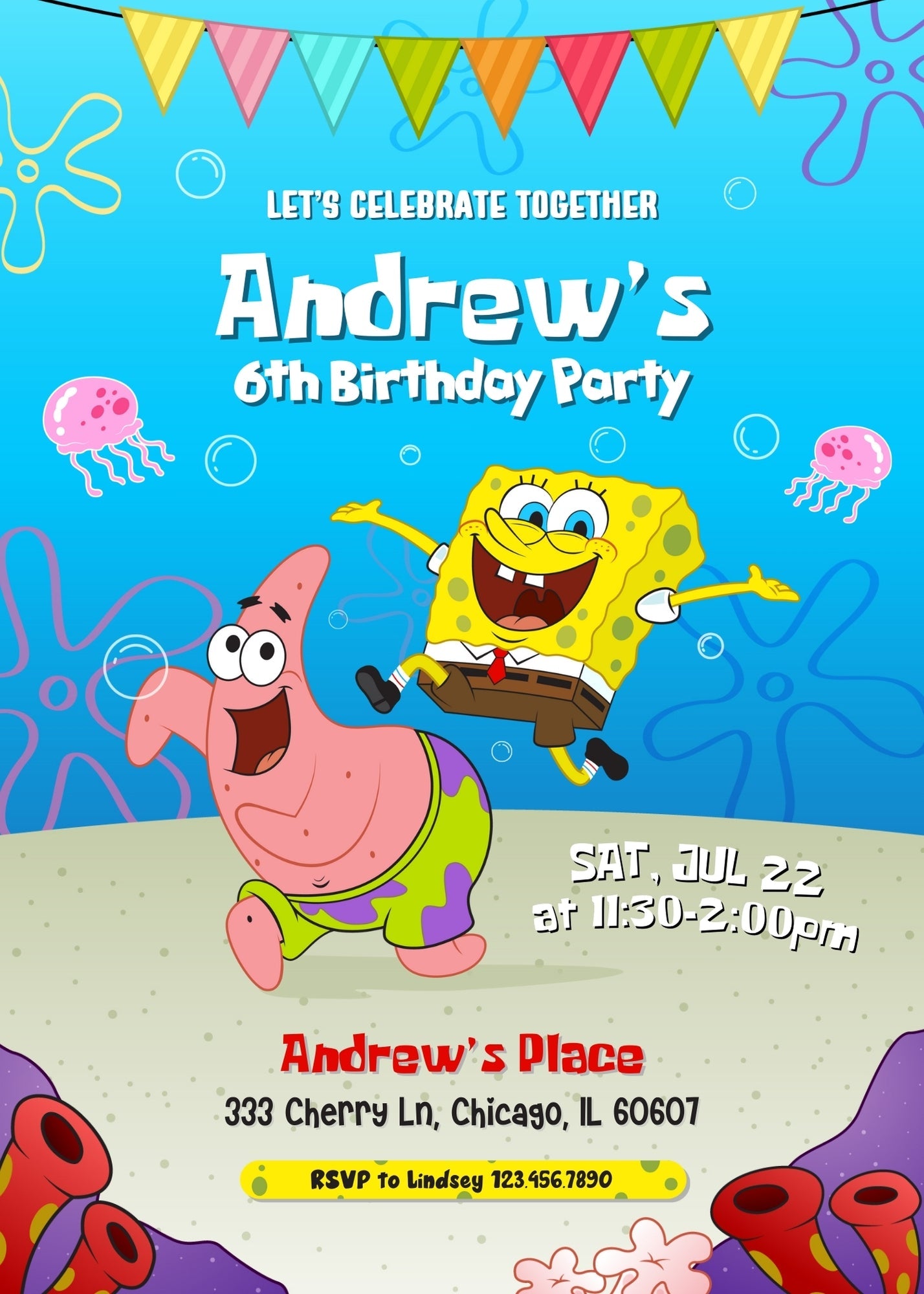 SpongeBob SquarePant customizable invitation template | Share or Print | | RX427