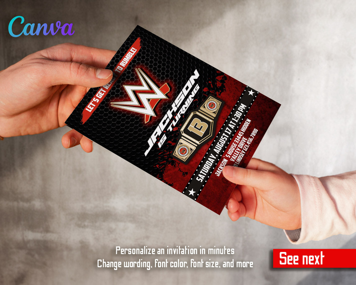 Wrestling WWE WrestleMania customizable invitation template | Share or Print | boy | HA090