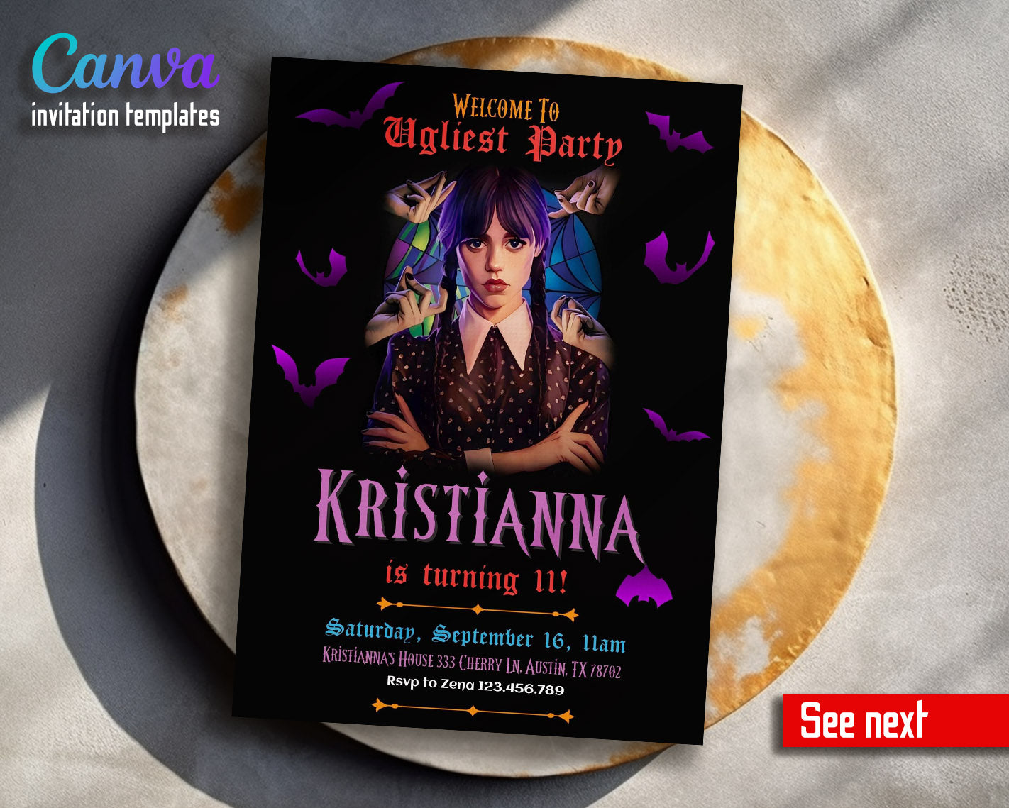 Wednesday Addams customizable invitation template | Share or Print | girl | DV547