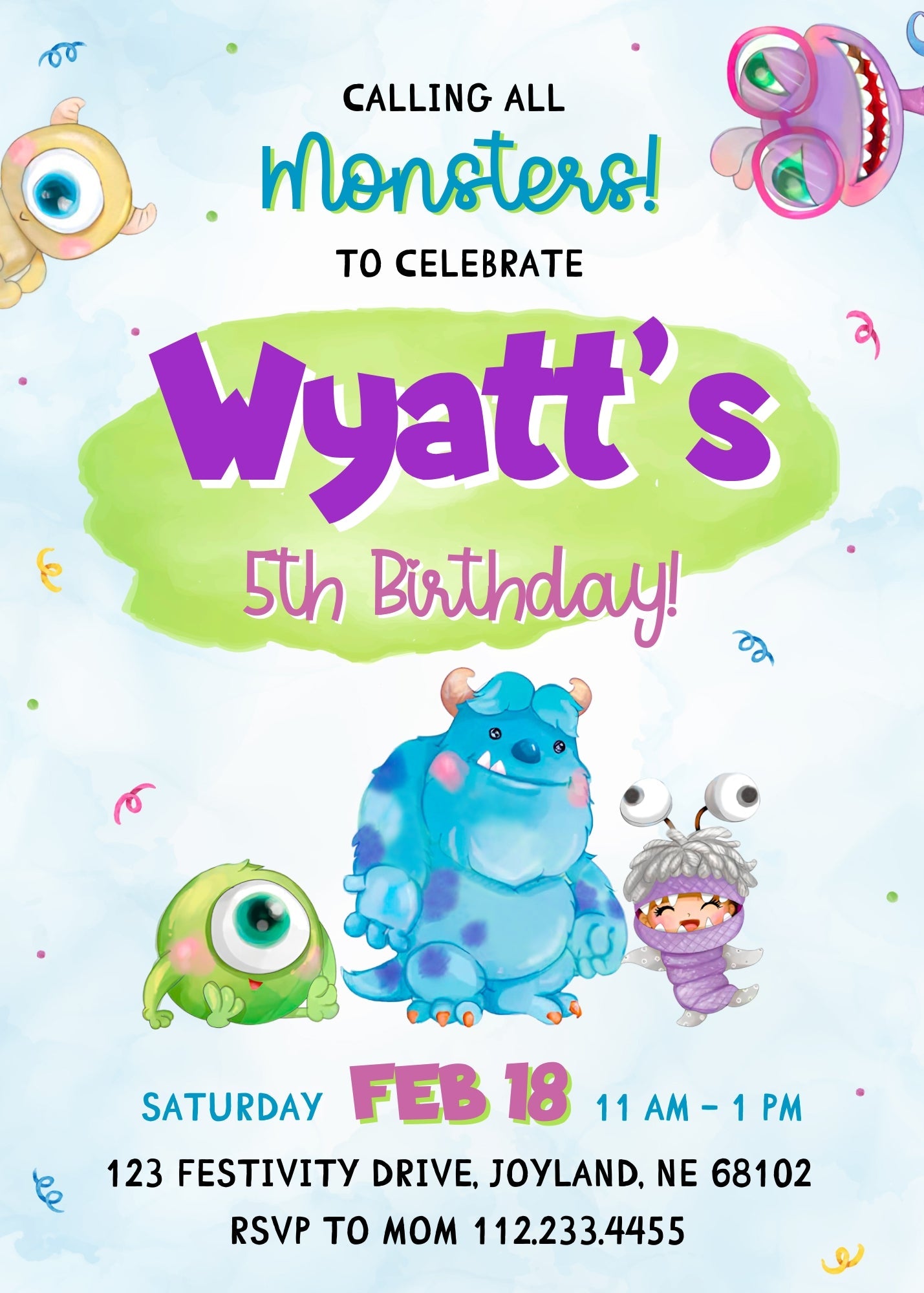 Monsters, Inc. customizable invitation template | Share or Print | | XC062