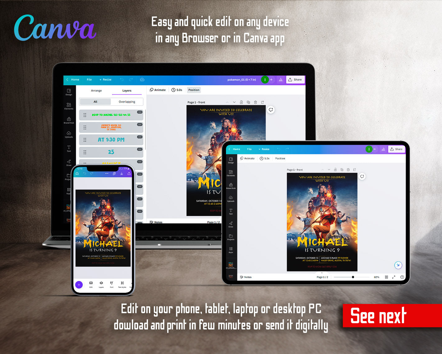 Avatar The Last Airbender customizable invitation template | Share or Print | | PZ735