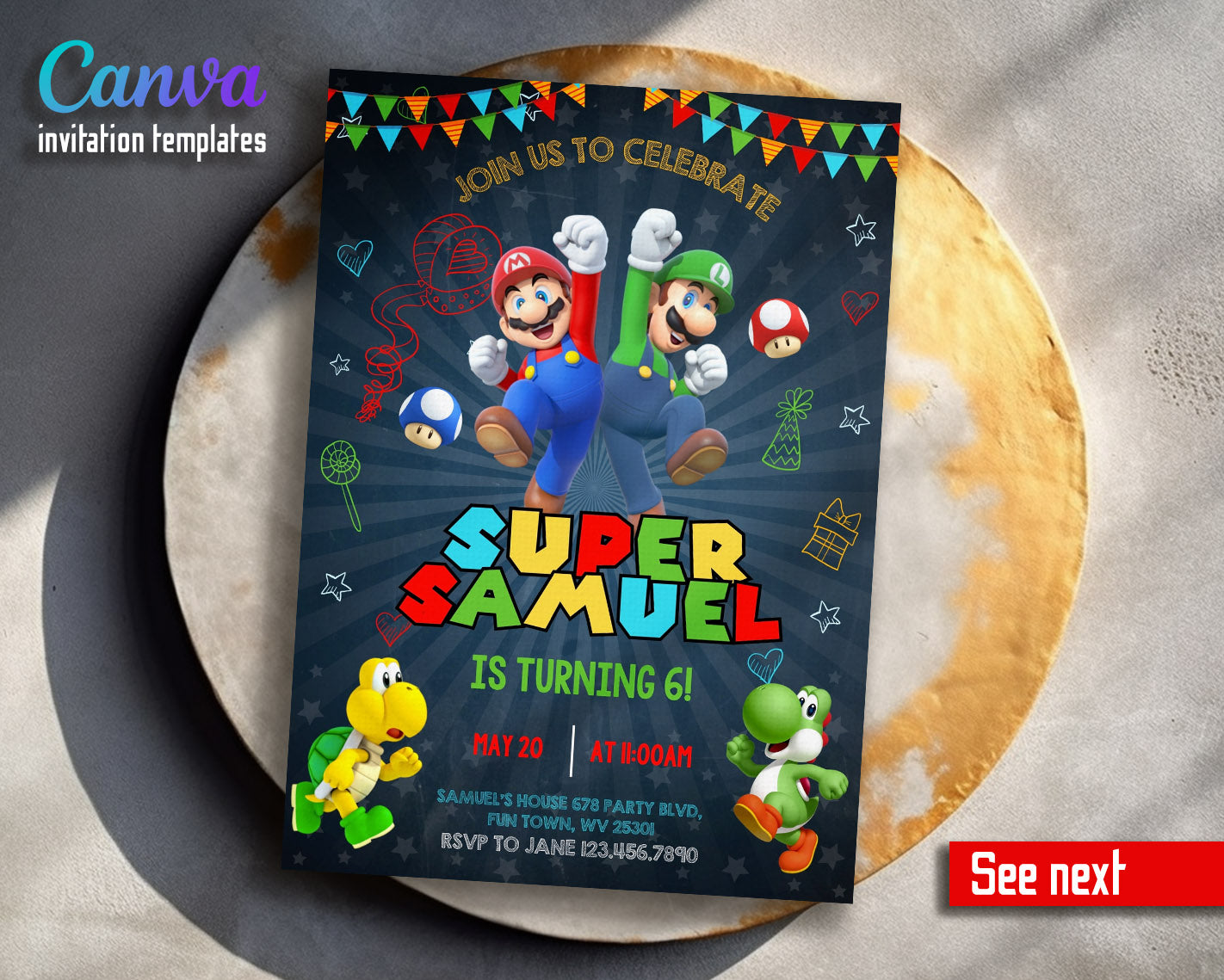 Super Mario Bros customizable invitation template | Share or Print | | EW070