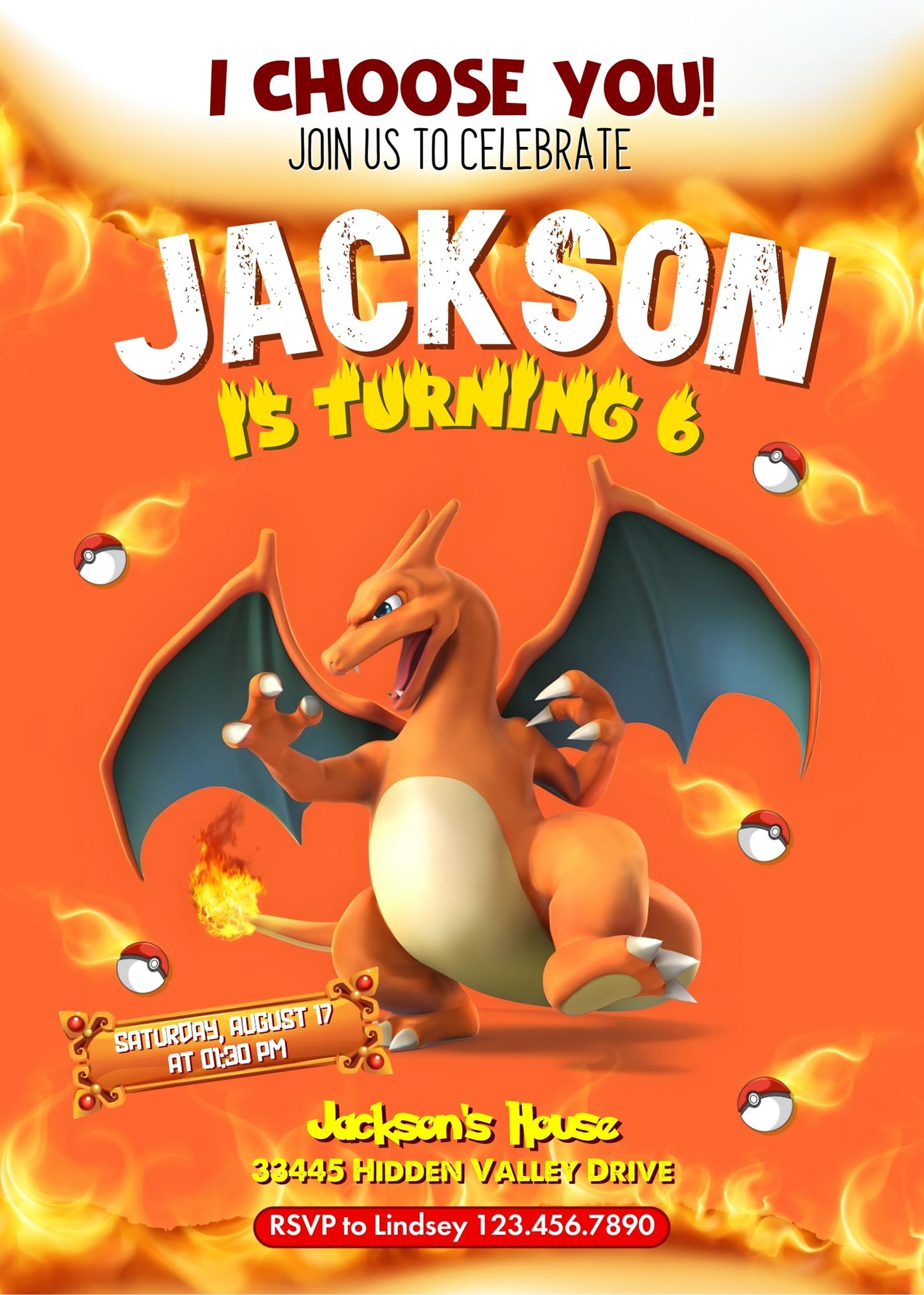 Charizard Pokemon Anime customizable invitation template | Share or Print | | DA170