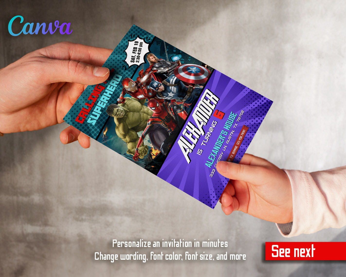 Avengers Marvel Superhero customizable invitation template | Share or Print | boy | PR966