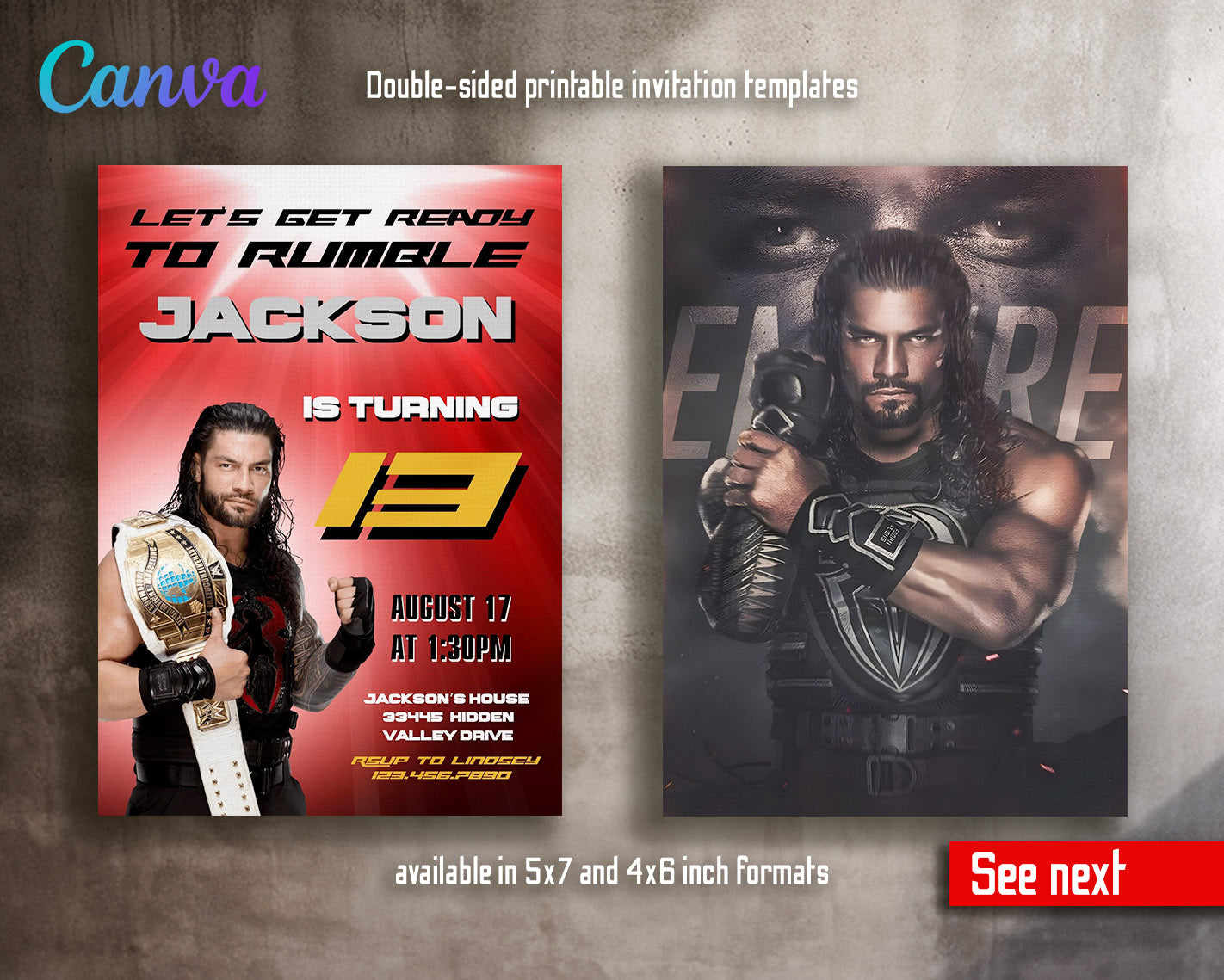 Wrestling WWE WrestleMania customizable invitation template | Share or Print | boy | PD182