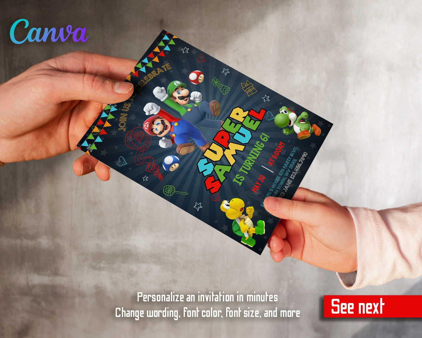 Super Mario Bros customizable invitation template | Share or Print | | EW070