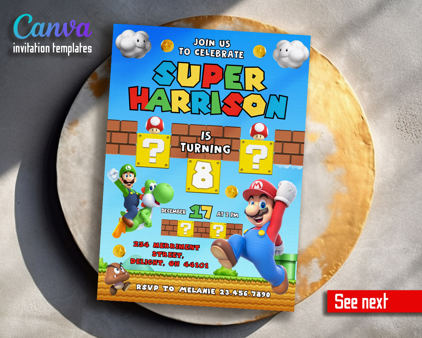 Super Mario Bros customizable invitation template | Share or Print | | VE084