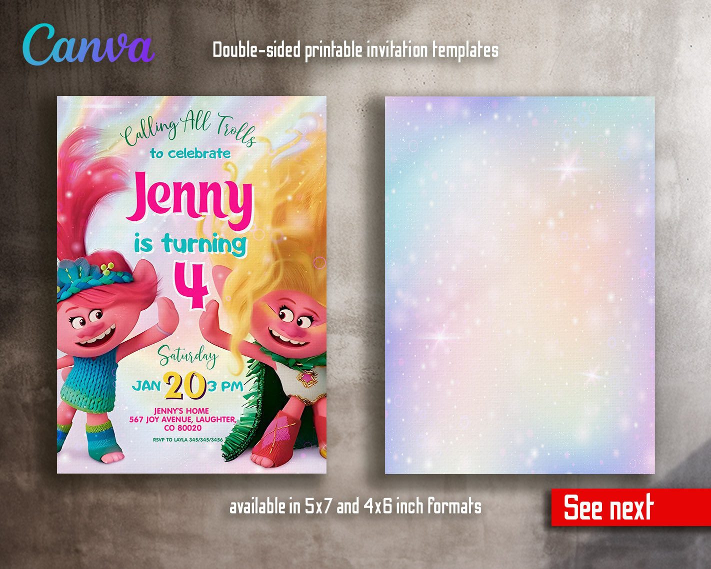 Trolls Poppy customizable invitation template | Share or Print | | LD298