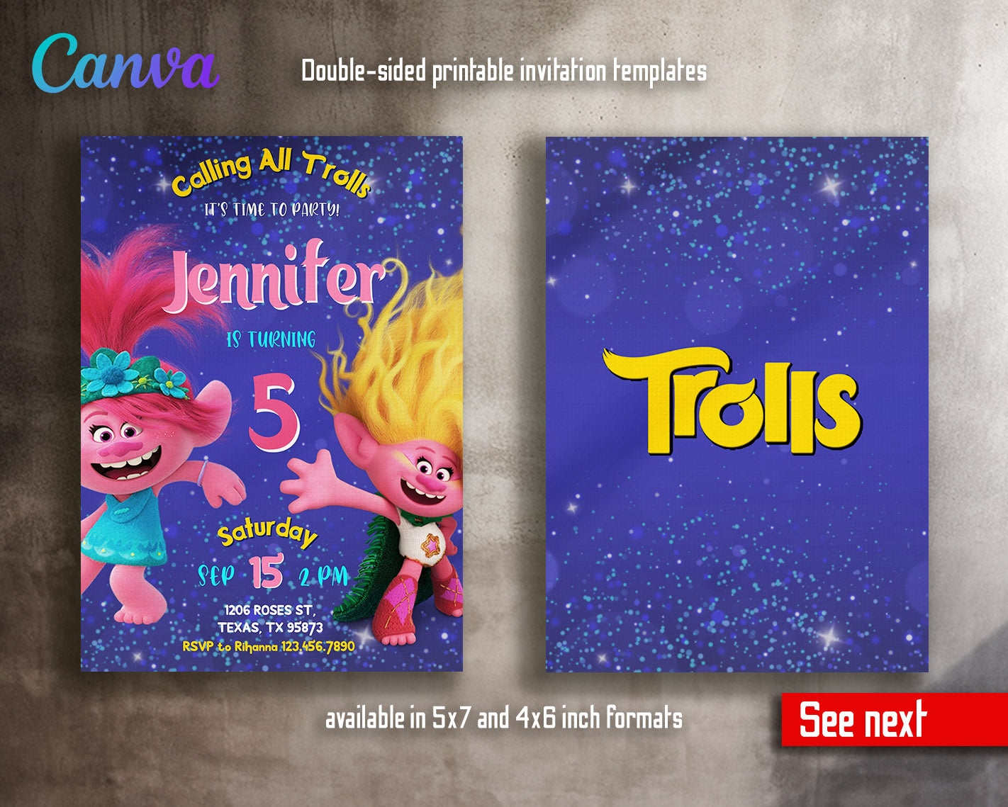 Trolls Poppy customizable invitation template | Share or Print | | RB935