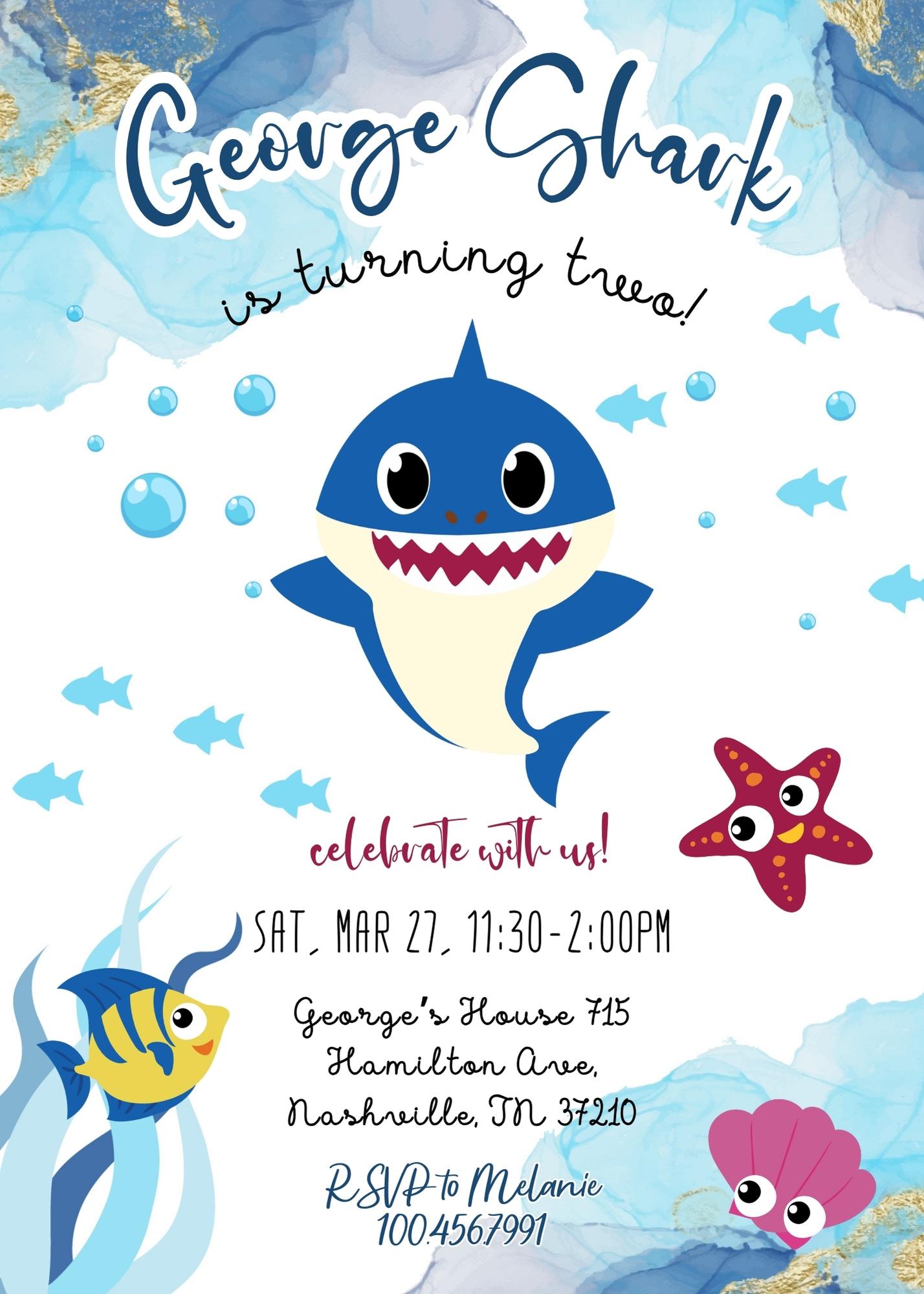 Baby Shark customizable invitation template | Share or Print | | YR284