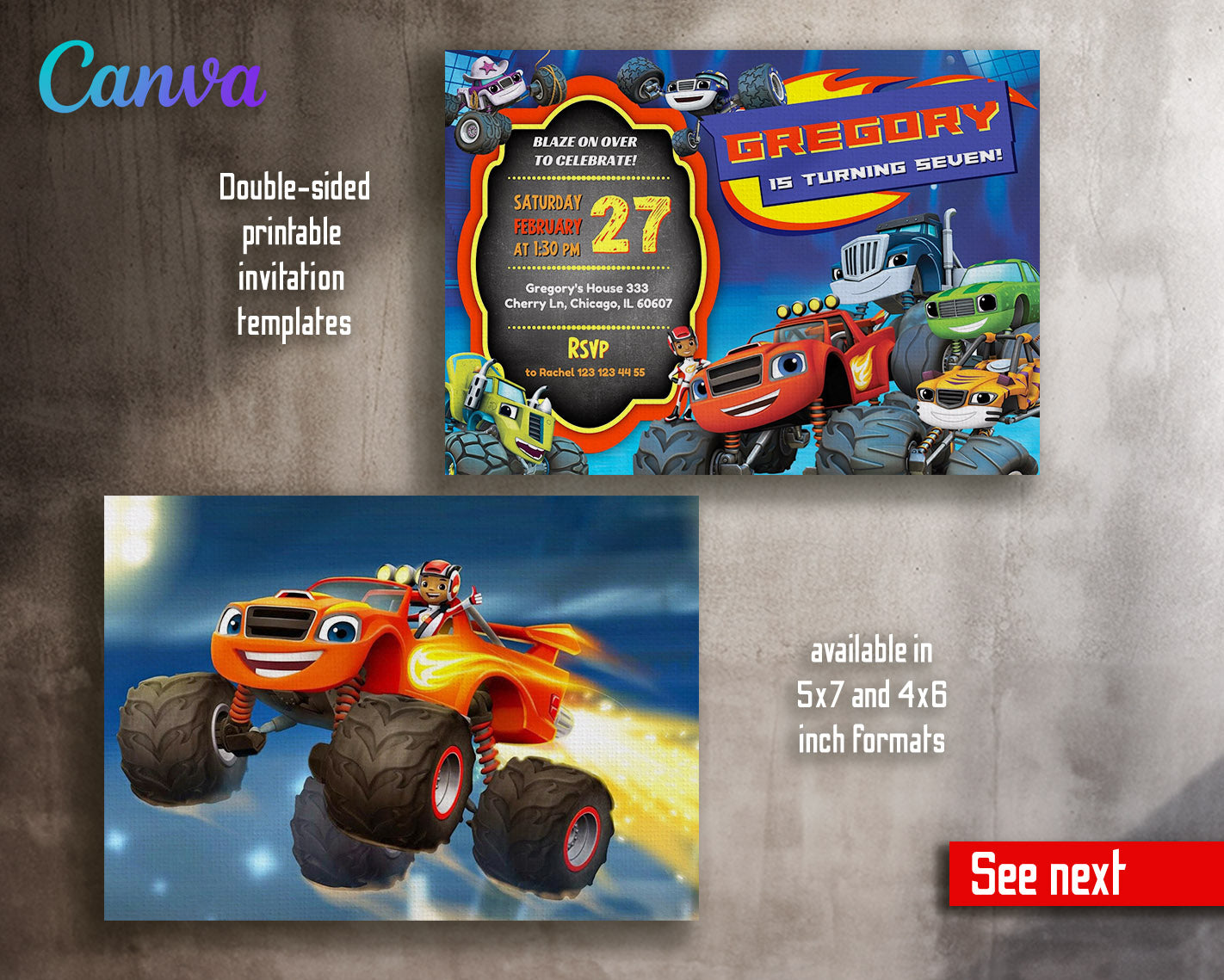Blaze Monster Machines Trucks customizable invitation template | Share or Print | boy | JT612