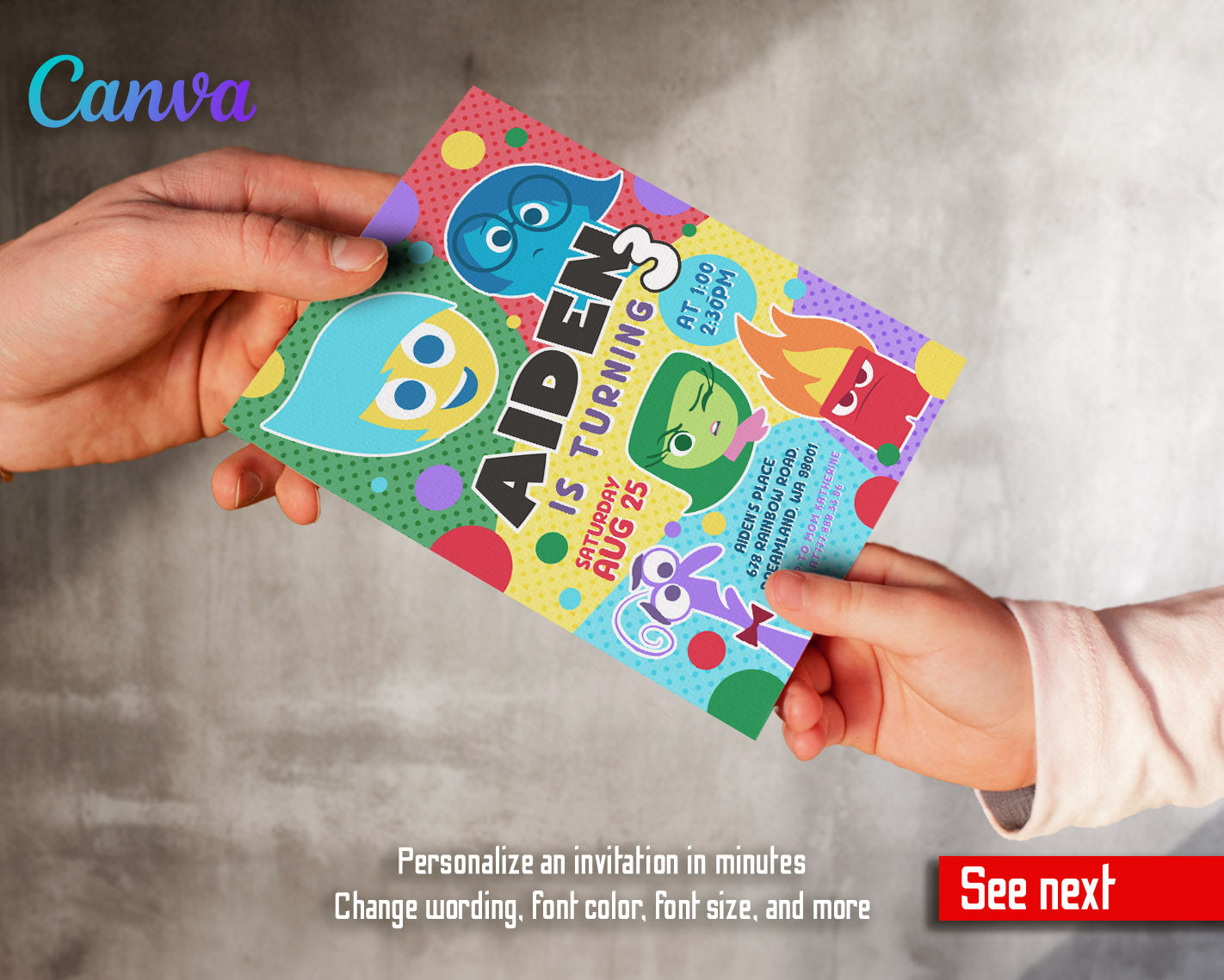 Inside Out 2 customizable invitation template | Share or Print | | HN908