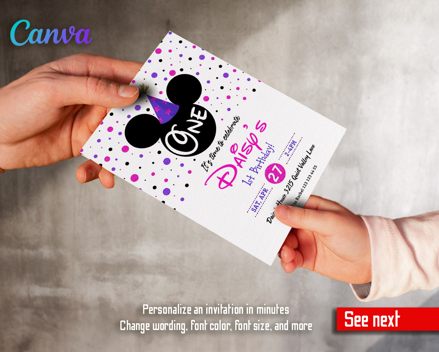 Mickey Mouse 1st Birthday customizable invitation template | Share or Print | | FK811