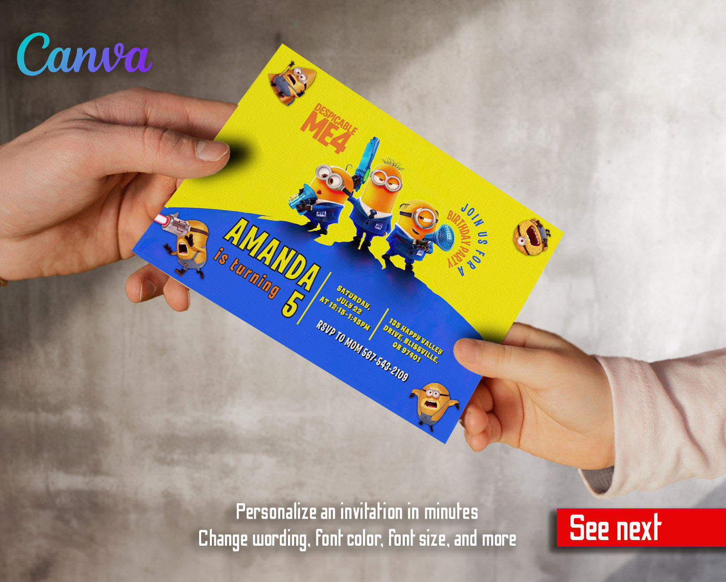 Despicable Me Minions customizable invitation template | Share or Print | | JZ156