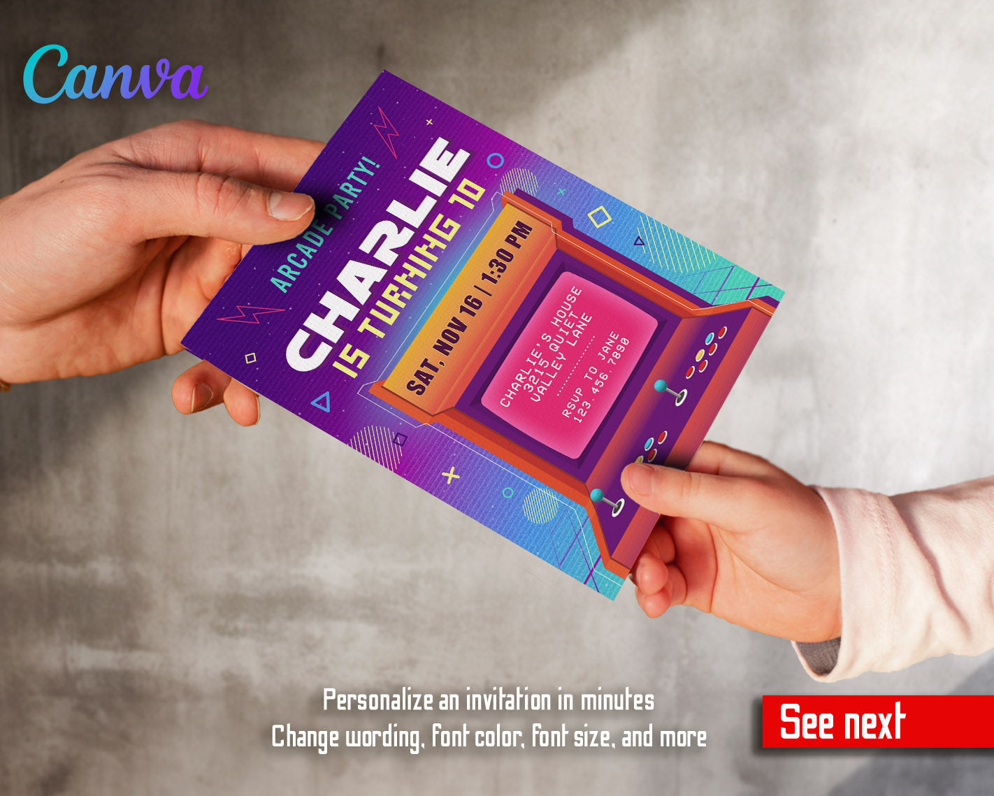 Arcade Gamer customizable invitation template | Share or Print | | SW723