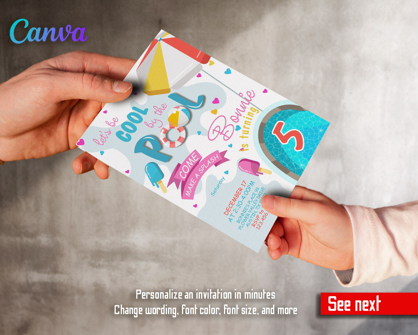 Pool Party customizable invitation template | Share or Print | | QW910